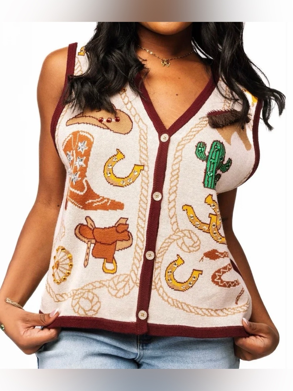 Queen Of Sparkles Western Knit Vest